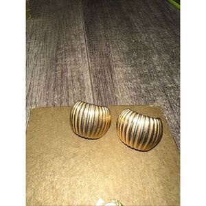 1980s Givenchy Signed Gold tone Ribbed Dome Earrings Vintage Designer Jewelry Pa